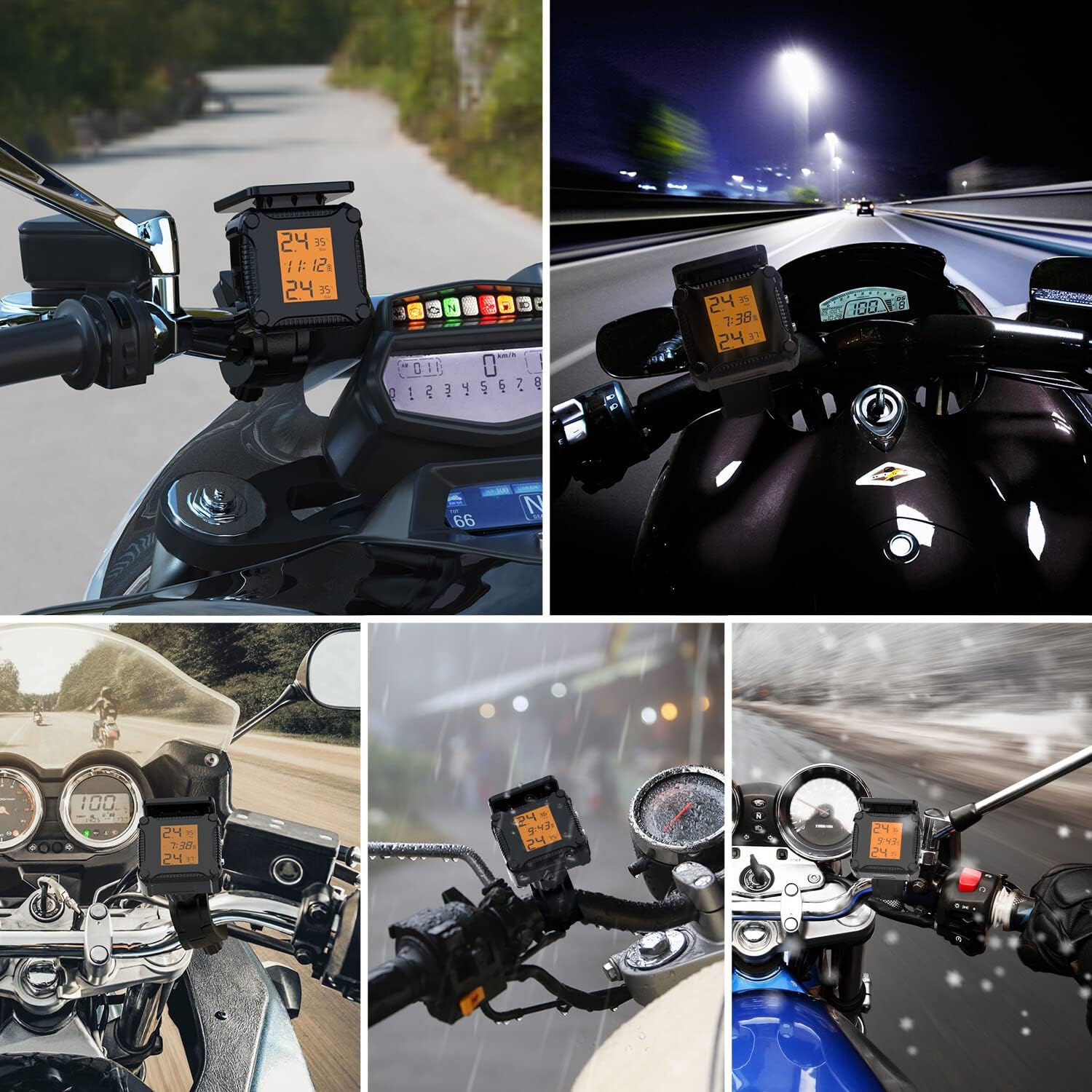 Eforcase Motorcycle Tire Pressure Monitoring System Wireless Solar TPMS with 2 Sensors Waterproof Real-Time Monitoring Temperature and Tire Pressure