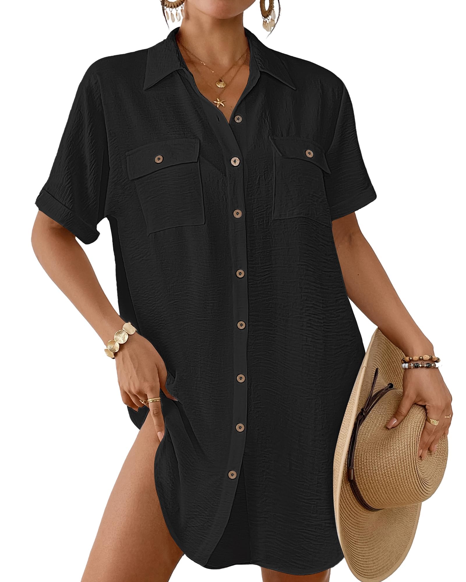 Bsubseach Frauen Badeanzug Coverup Button Down Badeanzug Cover Up für Bademode Sommer Strand Shirt Kleider Resort Wear S-XXL