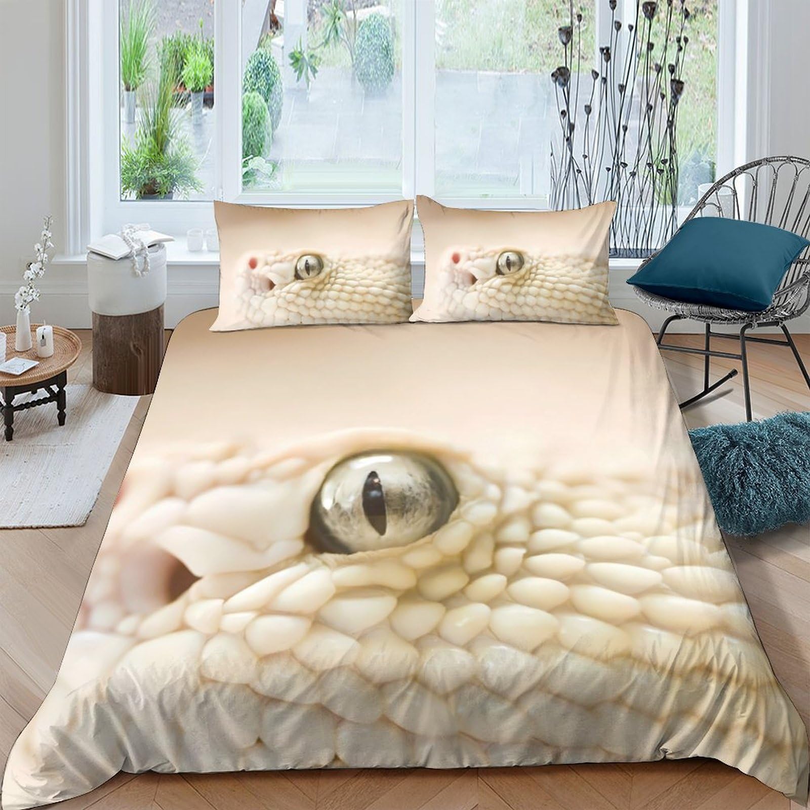 Ctjqhvkz Style-4 3D Printed Snake Eye Fitted Sheet Microfiber Non-Slip Bed Cover Beige Decor For Bedroom Guest Room Easy Care Single（135X200cm）