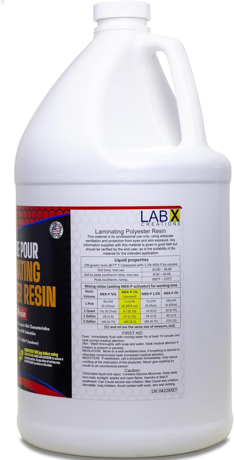Premium Polyester Resin 1 Gallon + MEKP Catalyst, Low Viscosity Coating for Laminating Fiberglass mat,Biaxle&Cloth for ext/Interior of Boats,Canoe,RV,Car,Truck,Tailer,Surfboards; Hard NONTACKY Finish