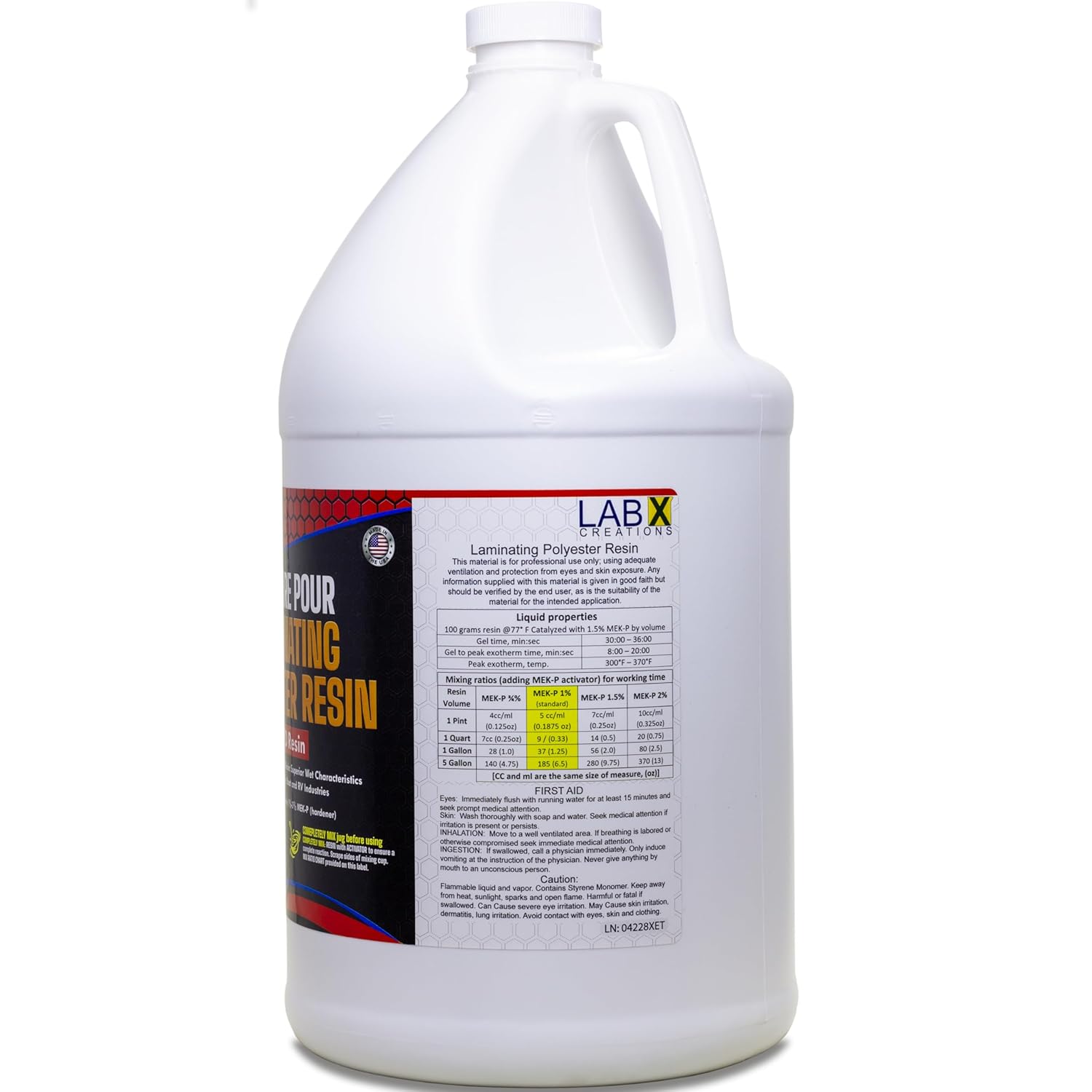 Premium Polyester Resin 4 Gallon + MEKP Catalyst, Low Viscosity Coating for Laminating Fiberglass mat,Biaxle&Cloth for ext/Interior of Boats,Canoe,RV,Car,Truck,Tailer,Surfboards; Hard NONTACKY Finish