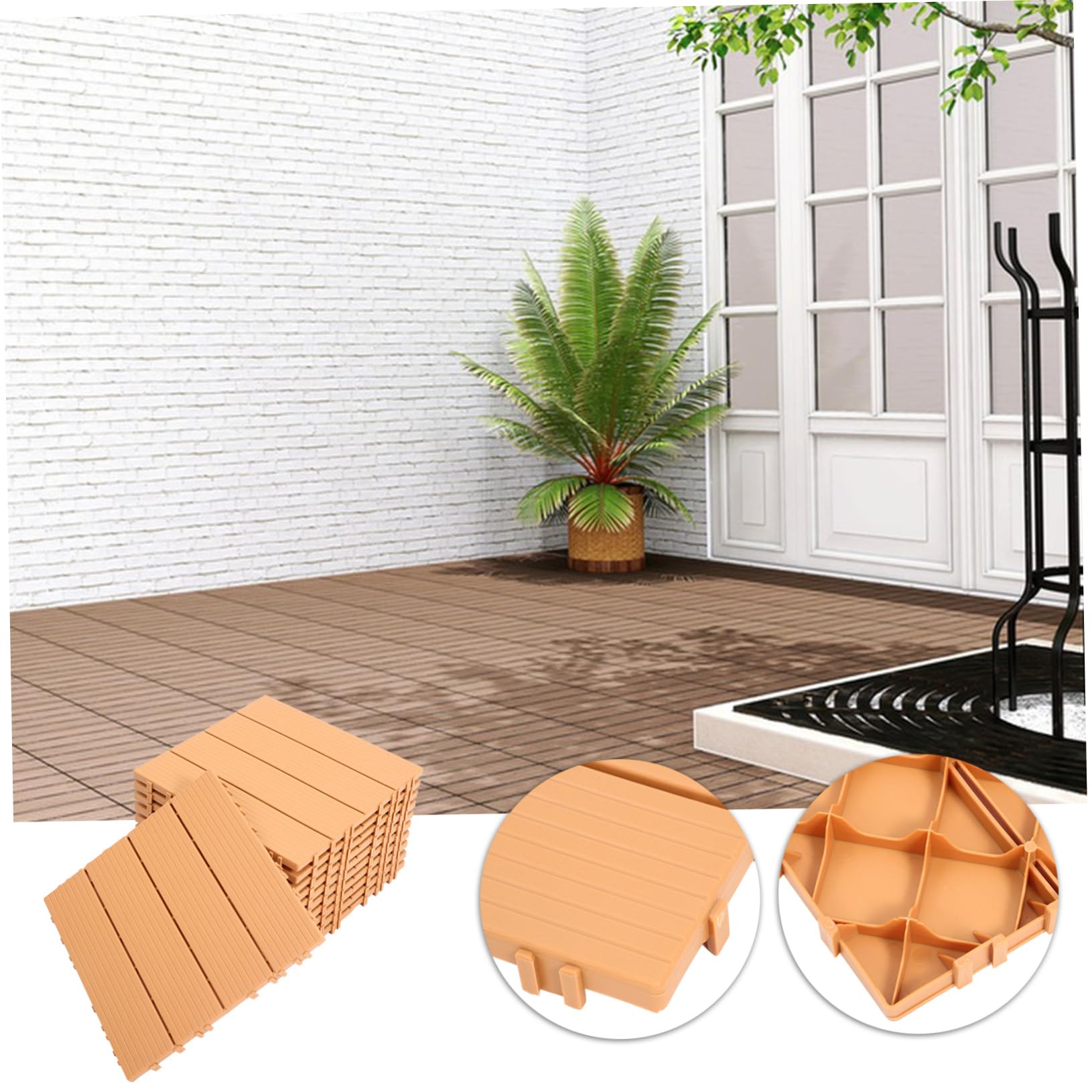 Baldosas de Plástico Entrelazadas Imitación Madera 11 Piezas | Pp Marrón, Resistente al Desgaste, Instalación Fácil, para Jardín y Camino