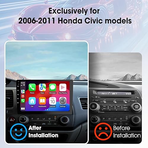 Miniatura 4 de Radio estéreo de coche con pantalla táctil HD de 10.1 pulgadas para Honda Civic 2006-2011 con CarPlay inalámbrico y Android Auto,
