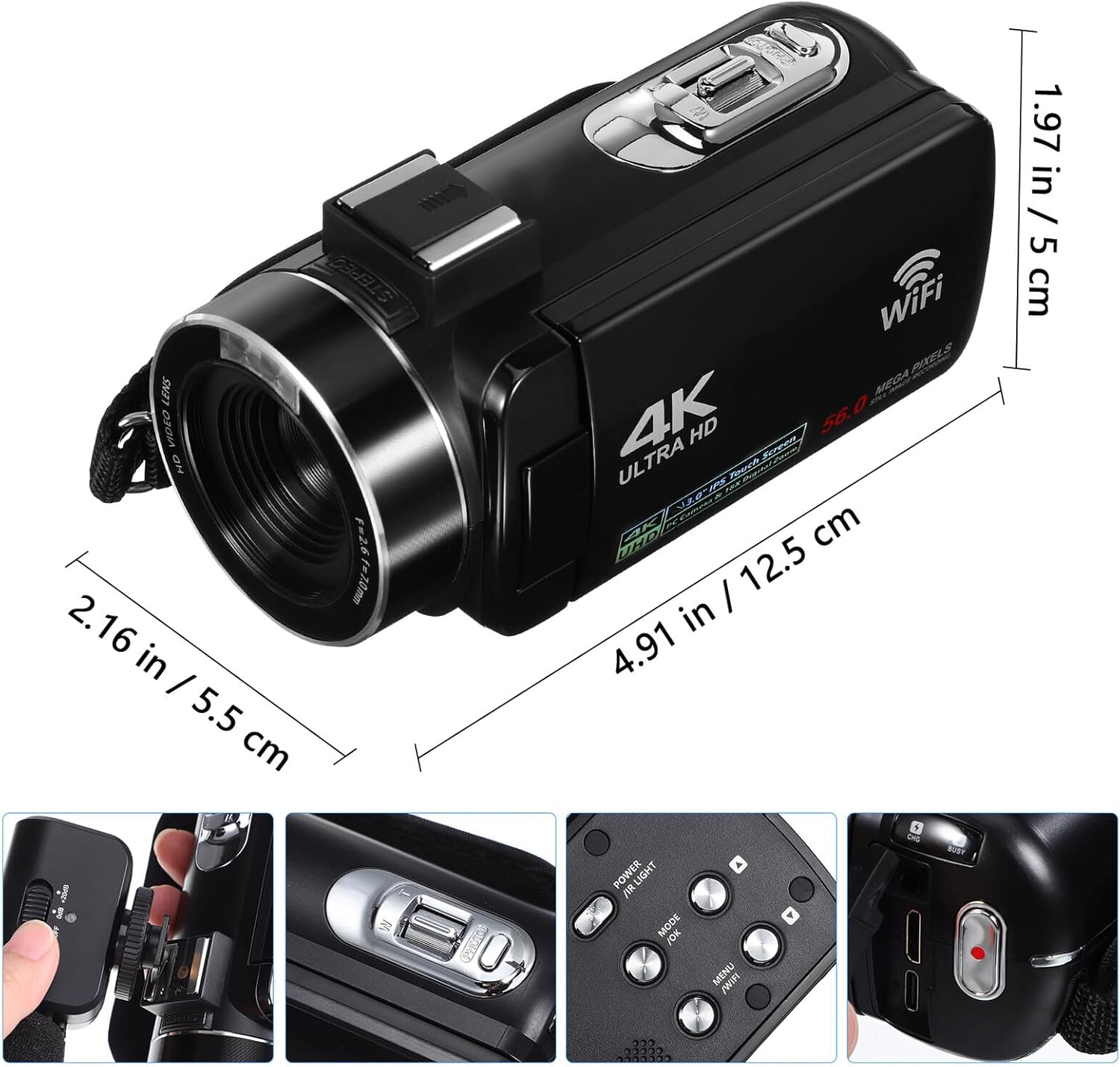 Compact Digital Video Camera with Touchscreen High-Definition Recording Design for Travel and Vlogging Camcorder for Adults