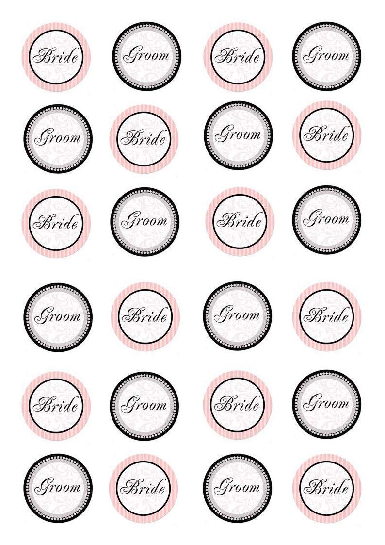 24 x Bride and Groom Signs Wedding Celebration Edible Paper Cupcake Toppers Cake Decorations Birthday