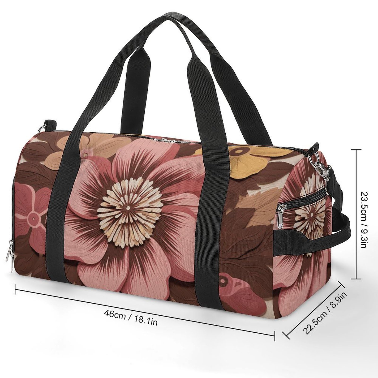 Sporttasche für Damen und Herren, mit Schuh- und Nassfach, Reisetasche, Braun, Blumenmuster, Wochenendtasche, Handgepäcktasche für Schwimmen, Fitness, Workout, Sport, Dufflebag, Stil 3, Einheitsgröße,
