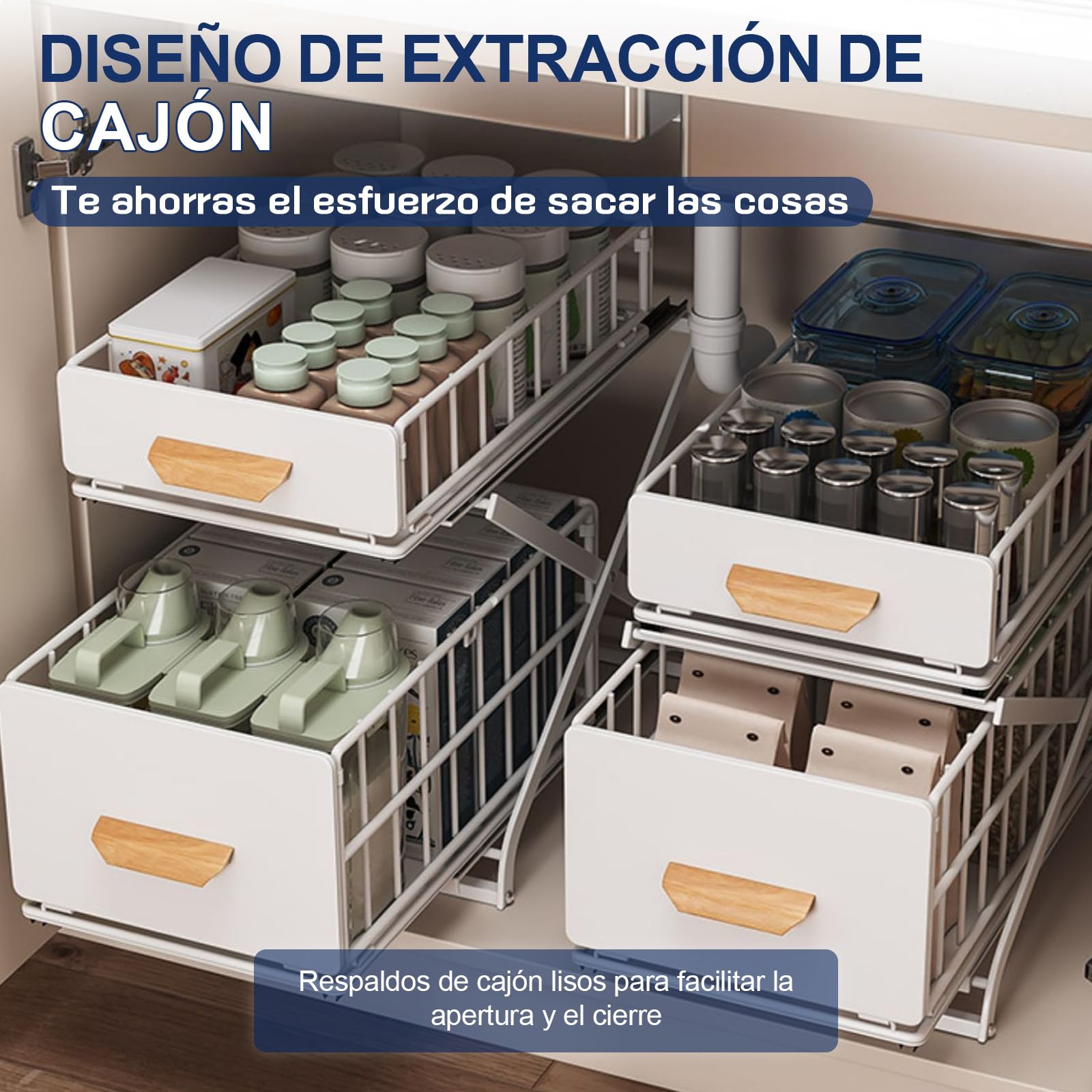 Estantería para especias, 2 niveles, encimera, cocina, organizador sin montaje, organizador extensible, espacio para especias y botellas (blanco)