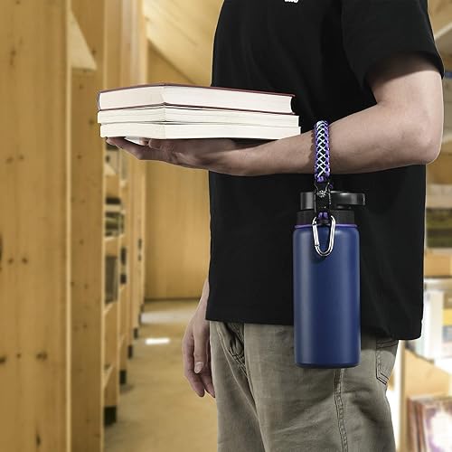 Miniatura 4 de Asa de cuerda de paracaídas para botella Hydro Flask 2.0 de boca ancha estándar con anillo y mosquetón (12, 16, 18, 20, 32, 40 y 64 onzas)