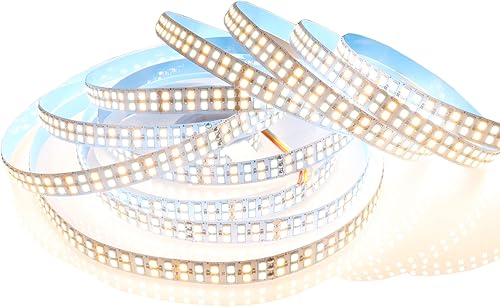Tira de luces LED blancas sintonizables SMD 2835 de 12 V de 16.4 pies 3000K-6500K CCT, 1680 luces LED de cinta LED no impermeables para dormitorio,