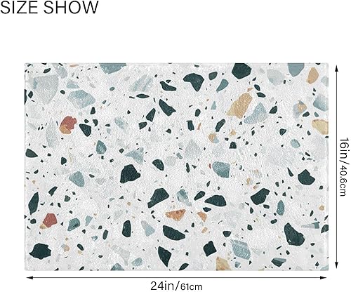 Miniatura 3 de Alfombra de baño clásica de terrazo, rectangular, antideslizante, absorbente, peluda, para lavabo, ducha, 16 x 24 pulgadas