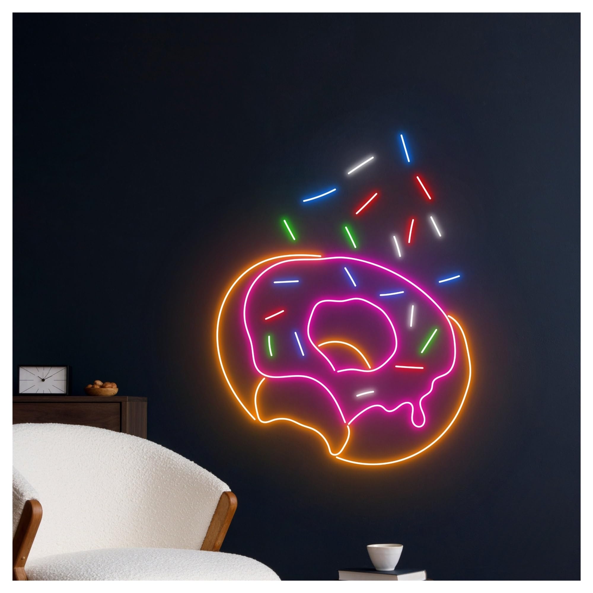 Decoración Lámparas Letrero De Neón Con Diseño De Donuts Espolvoreados Luz LED Regulable Para Postres Panaderías Repostería Cocinas Supermercados Decoración De Pared 63cm