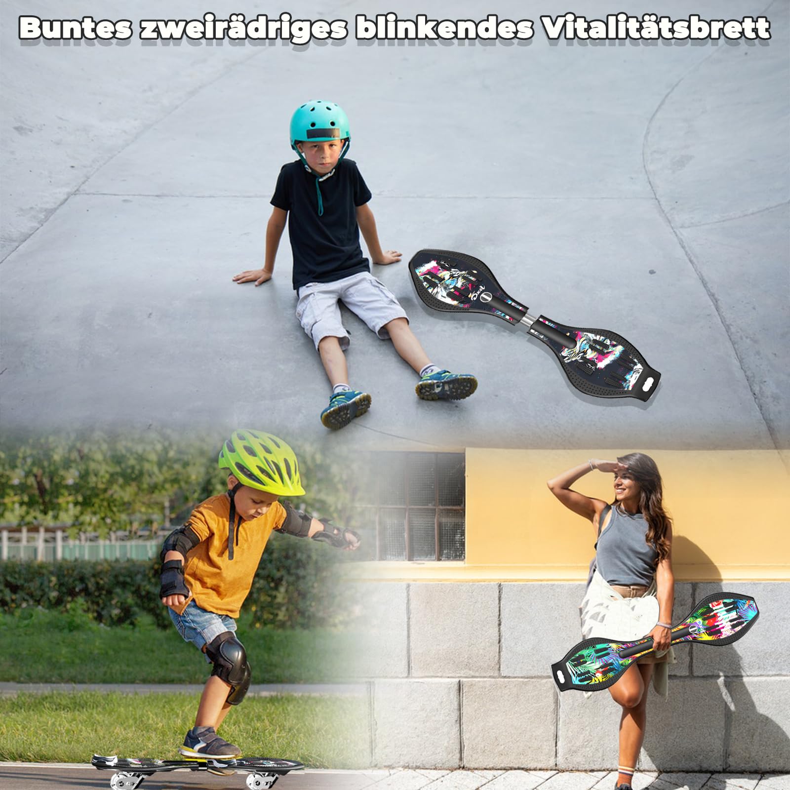 Profi Waveboard Kinder ab 10 Jahre mit ABEC-7, Street Surfing Waveboards Erwachsene, Snakeboard mit Anti-Rutsch Noppen, Skateboard für Mädchen und Junge, Bis 100kg, inkl. Tasche
