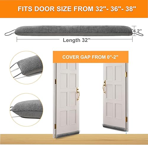Miniatura 2 de Tope con peso para puerta debajo de la puerta, bloqueador de ruido para puerta delantera, aislamiento de corrientes de aire de puerta, resistente a