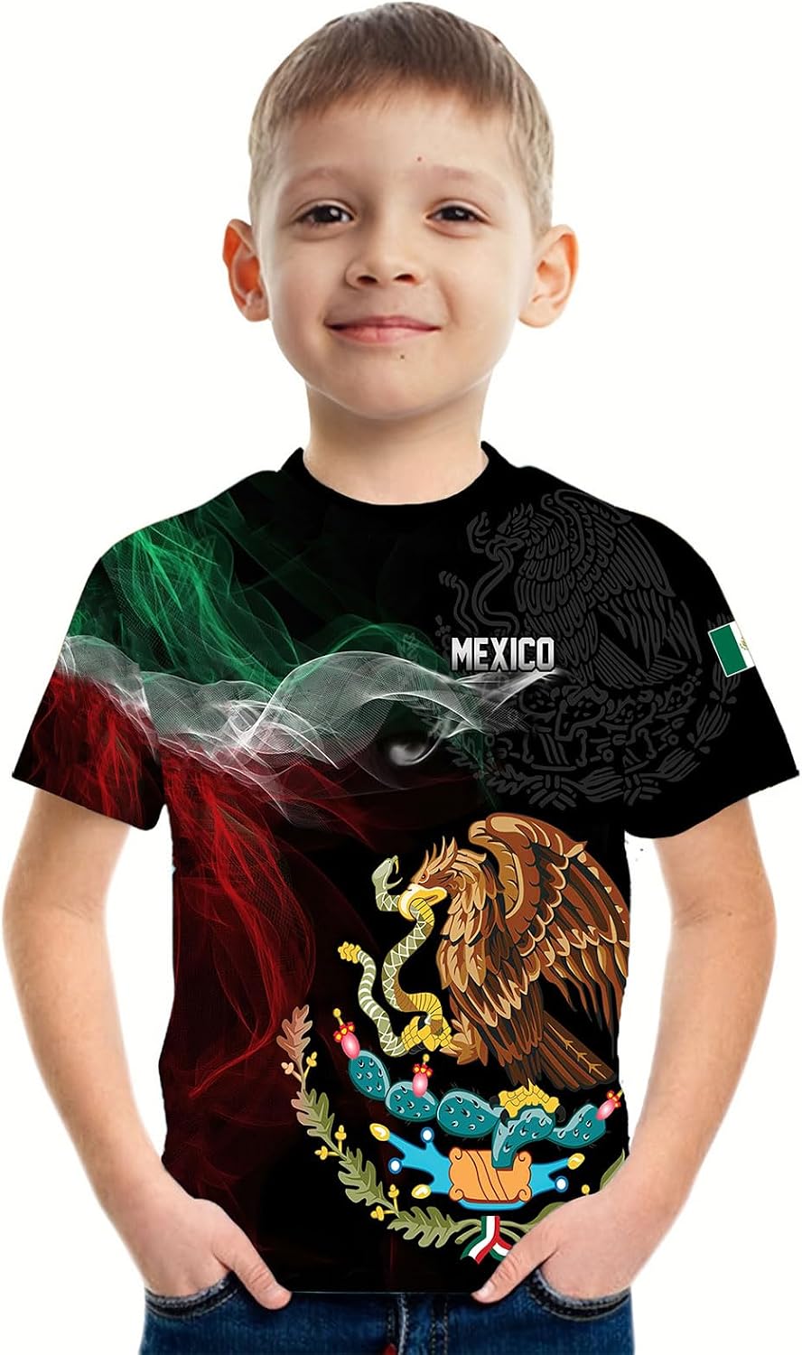 FAYBA Boys Aztec Mexican Shirts Boys Short Sleeves Mexico Shirt Mexico Jersey for Children's Tops