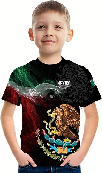 FAYBA Boys Aztec Mexican Shirts Boys Short Sleeves Mexico Shirt Mexico Jersey for Childrens Tops