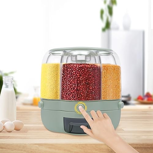 Miniatura 3 de Contenedor de almacenamiento de arroz y granos de 17.63 libras, dispensador de alimentos giratorio de 360 con tapa, resistente a la humedad,