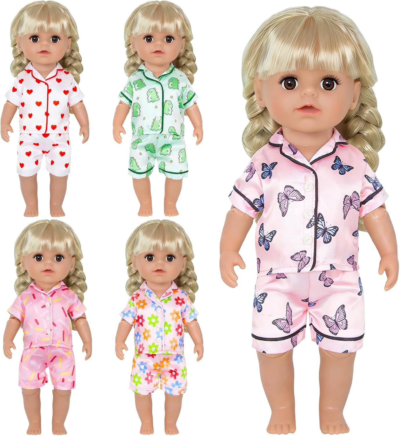 5 Set Baby Doll Clothes, Silk Baby Girl Dolls Clothes for 14-18 inch Dolls, Cartoon Animal Outfits with Shorts and Pants for 14-16 inch New Born Baby Dolls Accessories