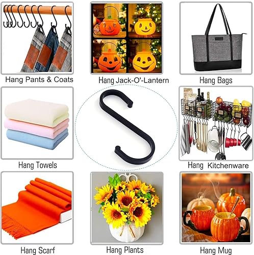 Miniatura 4 de Paquete de 12 ganchos en forma de S, ganchos versátiles en forma de S para colgar tazas de café, ollas de cocina y sartenes (negro)