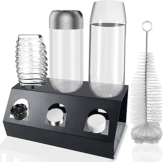 GUSUWU Égouttoir en acier inoxydable pour bouteilles Crystal et Soda - Égouttoir avec bac d'égouttement amovible et support de couvercle + brosse à bouteille