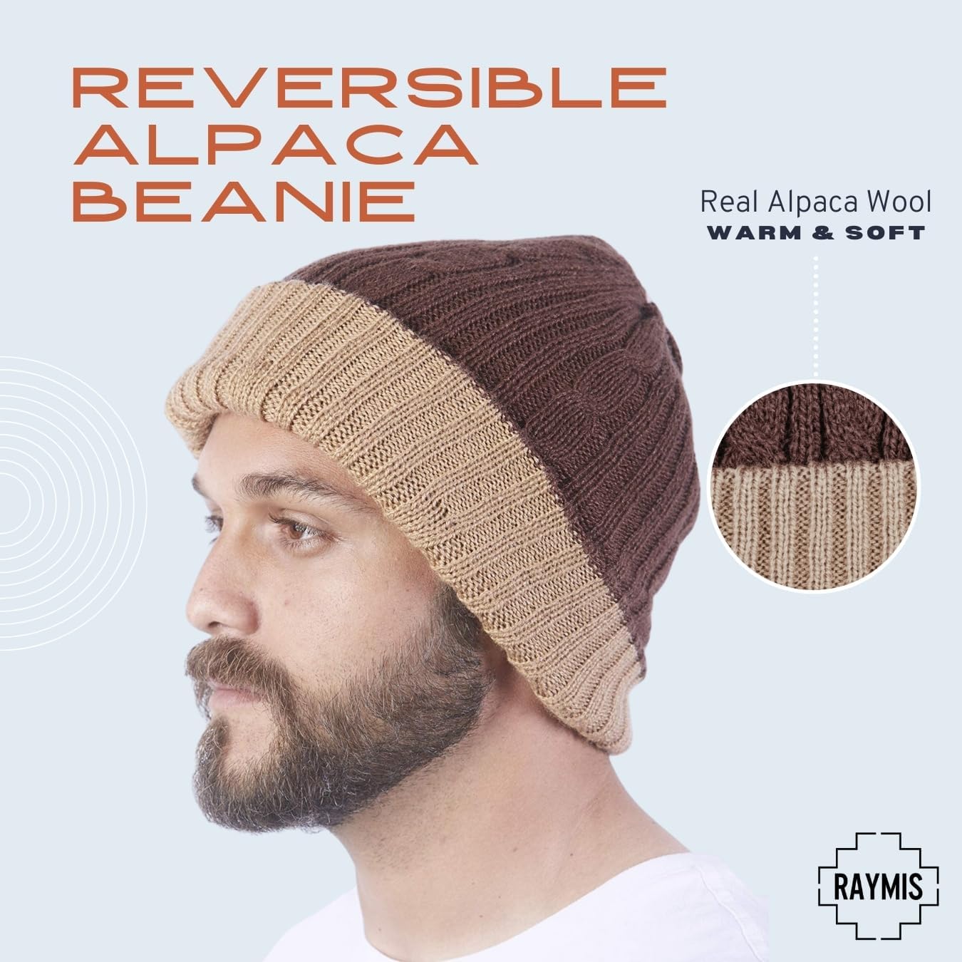 Reversible Alpaca Wool Hat - Warm & Soft Peruvian Unisex Beanie - Image 3