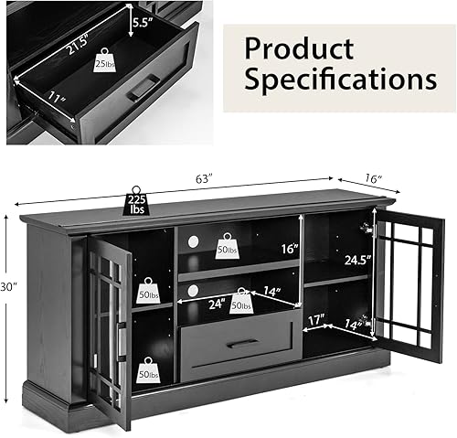Miniatura 3 de Tangkula Soporte de TV de granja para TV de hasta 70 pulgadas mesa de consola multimedia alta con 2 puertas de cristal centro de entretenimiento con