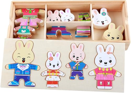 Goclothod Rompecabezas de madera 72 piezas para niños, juguetes educativos tempranos, juego de rompecabezas de vestir