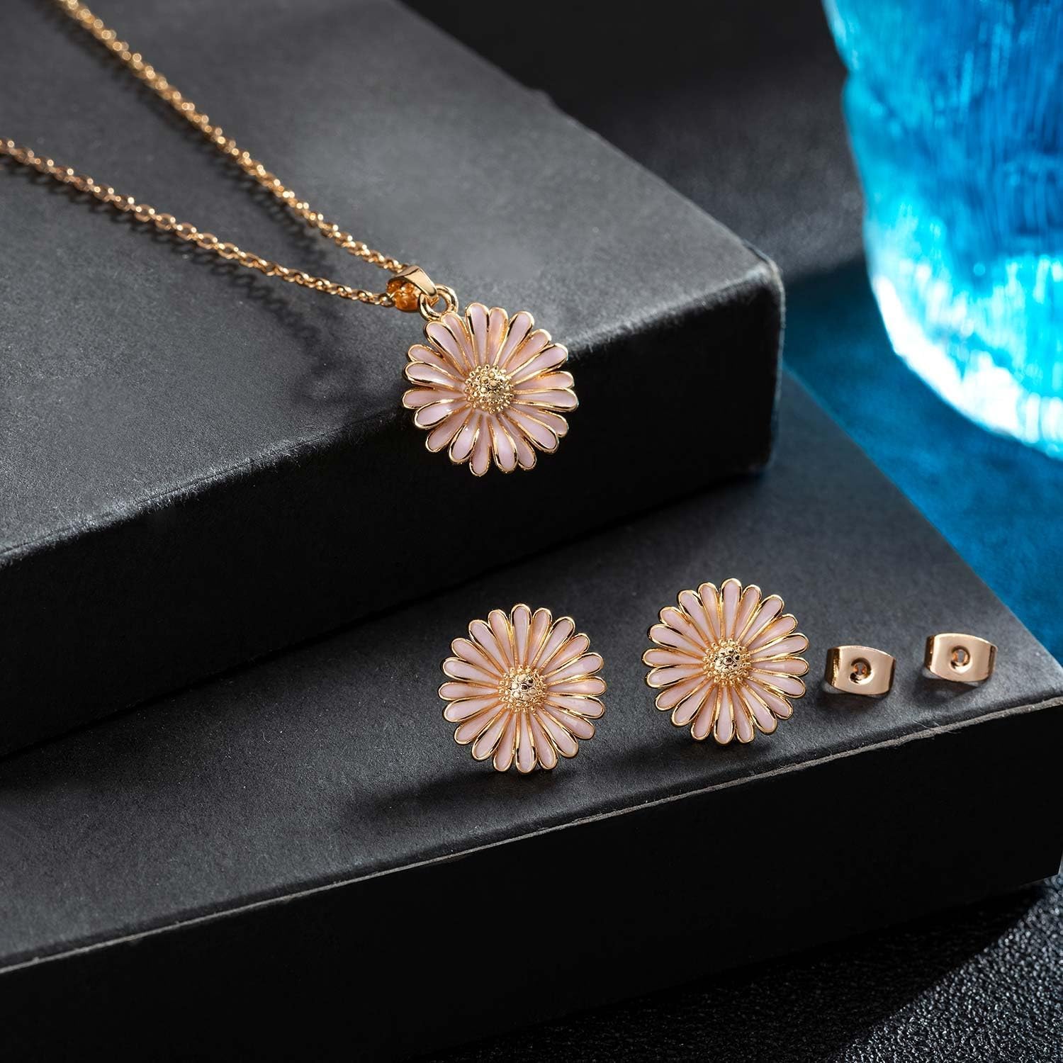 Daisy Flower Necklace Earrings Set for Women 18K Gold Plated Hypoallergenic Jewelry Sets - Image 3