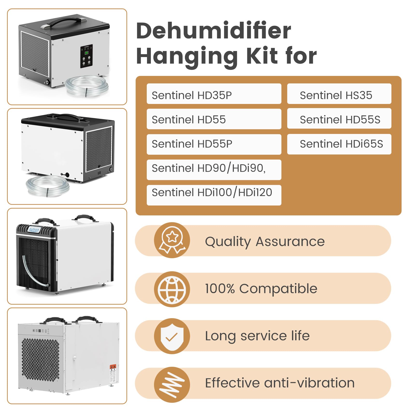 Heavy-Duty Hanging Kit Easily Raises And Lowers Dehumidifier, Helps Reduce Dehumidifier Noise And Vibration, Hanging Kit Improves Space Utilization, For Crawl Space, Basement, 300 Lb. Weight Capacity