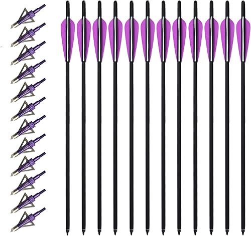 Miniatura 16 de Pernos de ballesta de carbono de 20 pulgadas, paquete de 12 y 12 unidades, kit de puntas de caza de flechas de ballesta de carbono para caza y Rojo