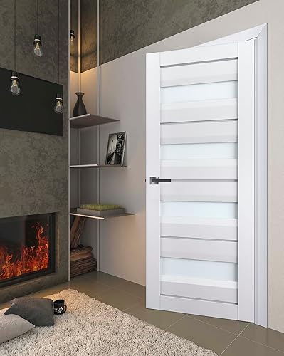 Miniatura 10 de Interior sólido francés 30 x 80 pulgadas Veregio 7455 gris mate con vidrio esmerilado Marco de panel individual regular manija Baño dormitorio