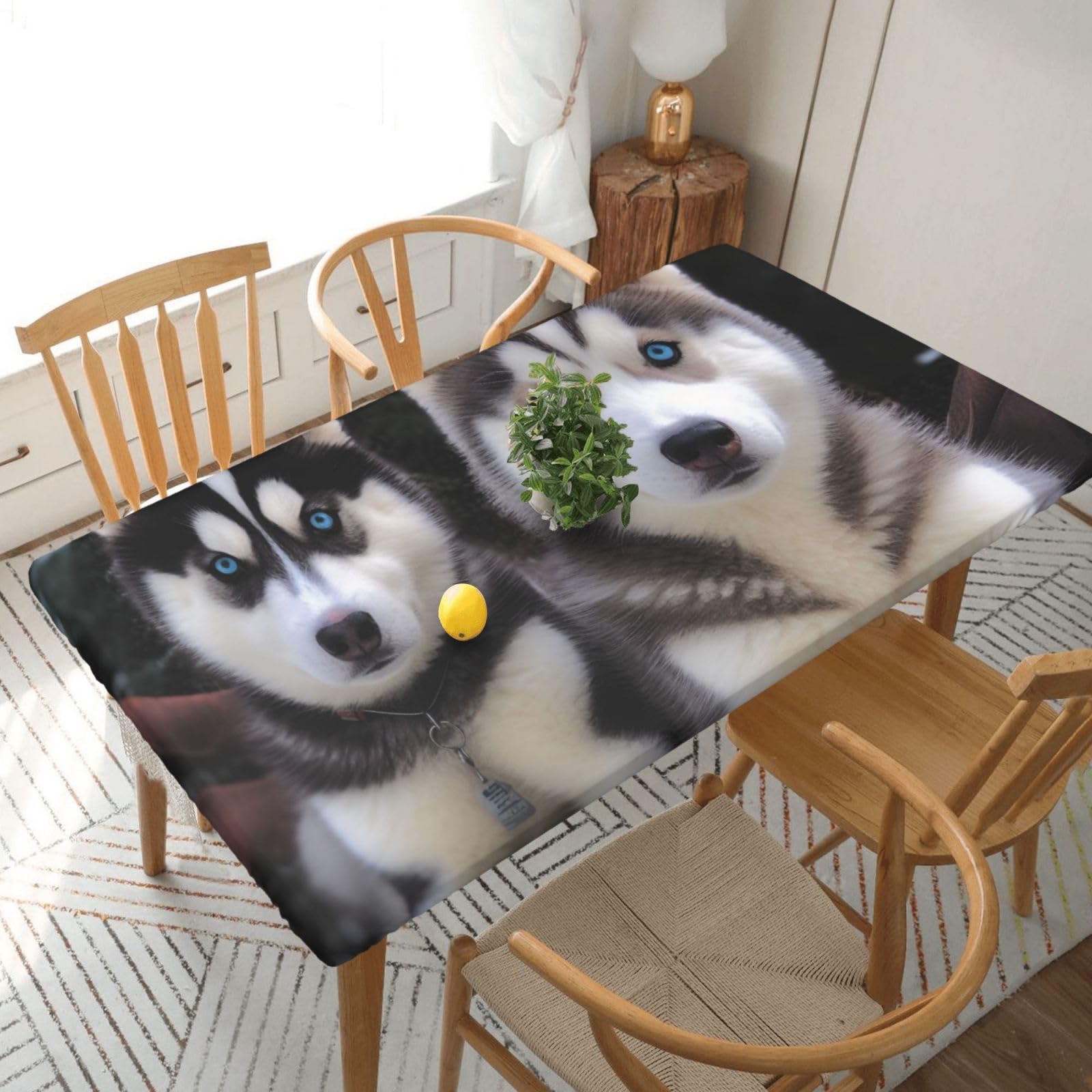 WPKJU Lovely Husky Printed Tablecloths 5ft Rectangular Table Covers Washable Polyester Decorative Table Cloth for Dining Table Picnic Wedding