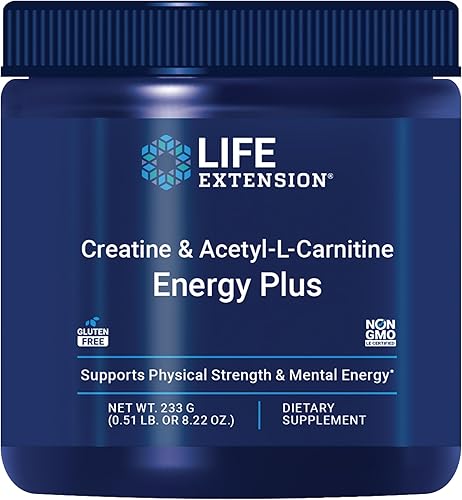 Life Extension Creatina acetil-L-carnitina Energy Plus, suplemento de apoyo energético, monohidrato de creatina, acetil-L-carnitina, sin gluten, sin