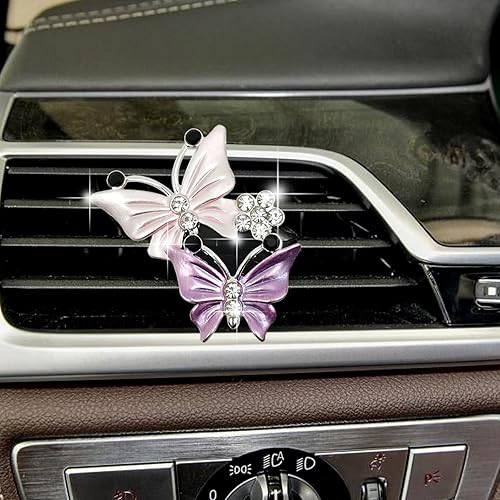 Miniatura 7 de Lindos clips de ventilación de aire de mariposa dobles, 2 piezas de ambientadores de aire de automóvil con doble mariposa de diamante, clip de