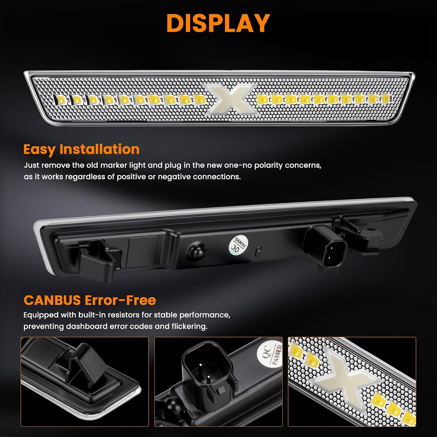 D-Lumina 4PCS X-Style LED Side Marker Light Compatible with Dodge Challenger 2015 2016 2017 2018 2019 2020 2021 2022 2023 Clear Lens Front Rear White LED Bumper Fender Lamps [Patent Pending]