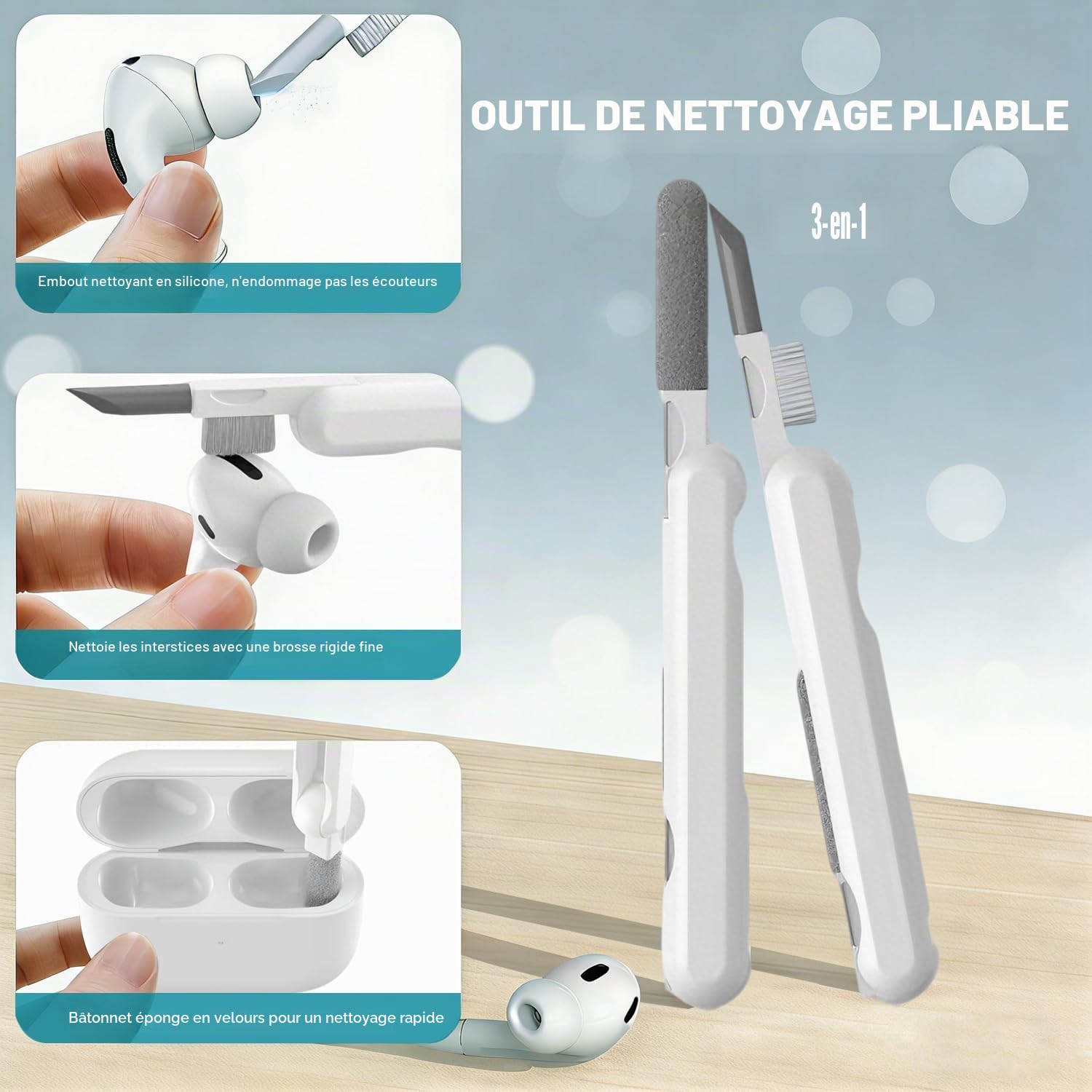 SIXFU Embouts de Remplacement Compatible AirPods Pro 1 & Pro 2 avec Boîte de Stockage et Kit de Nettoyage, Taille XS/S/M/L, Blanc