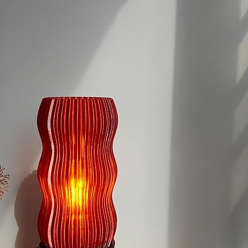 Miniatura 7 de Lámpara de mesa ondulada y ámbar, impresa en 3D con 99% de plástico reciclado, lámpara LED, bombillas LED incluidas (base ámbar, sombra ámbar)