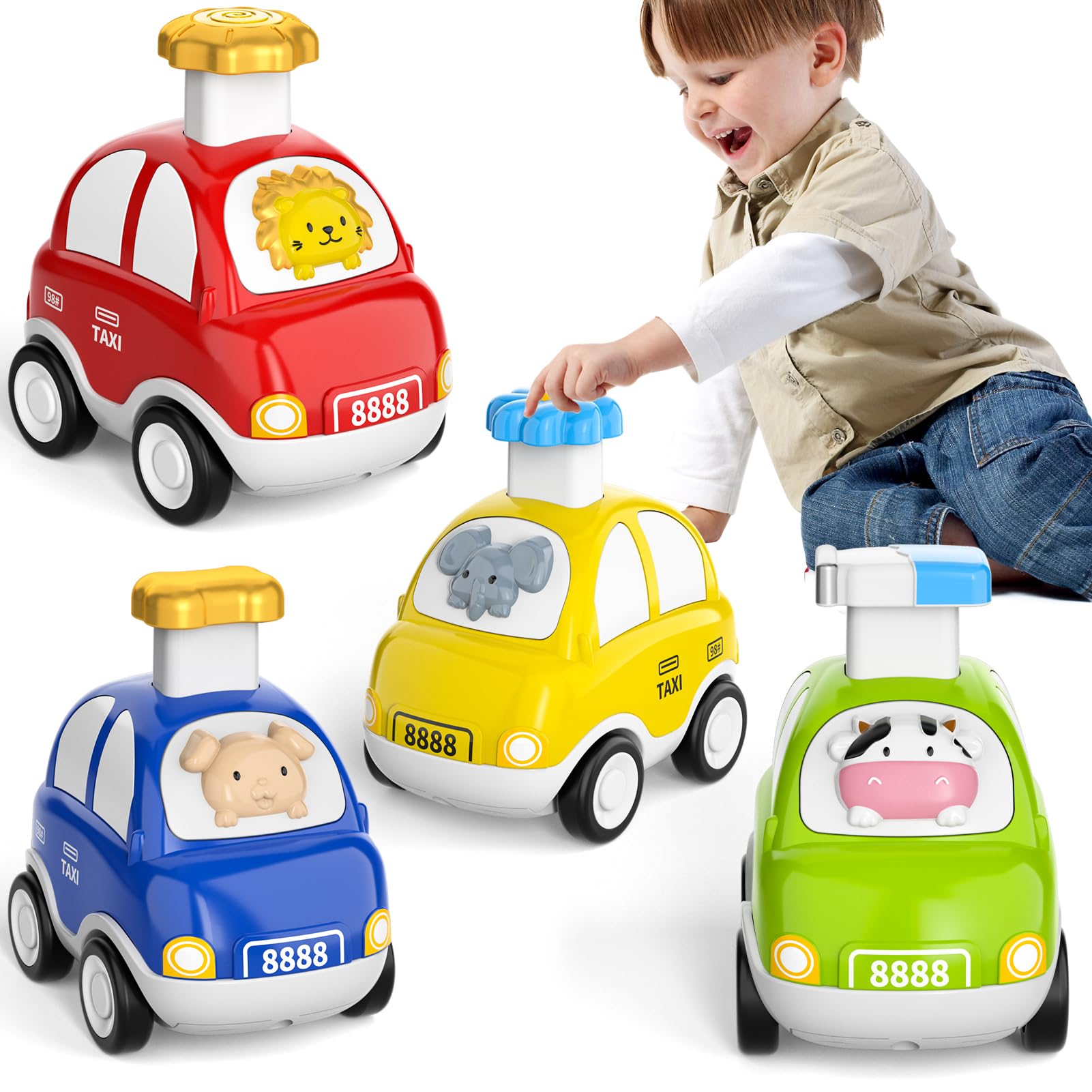Auto giocattolo per bambini dai 3 anni – Set di 4 Auto degli Animali (Mucca, Cane, Elefante, Leone) | Giocattolo Auto per Bambini per Ragazzi e Ragazze, Giocattolo Educativo Regalo
