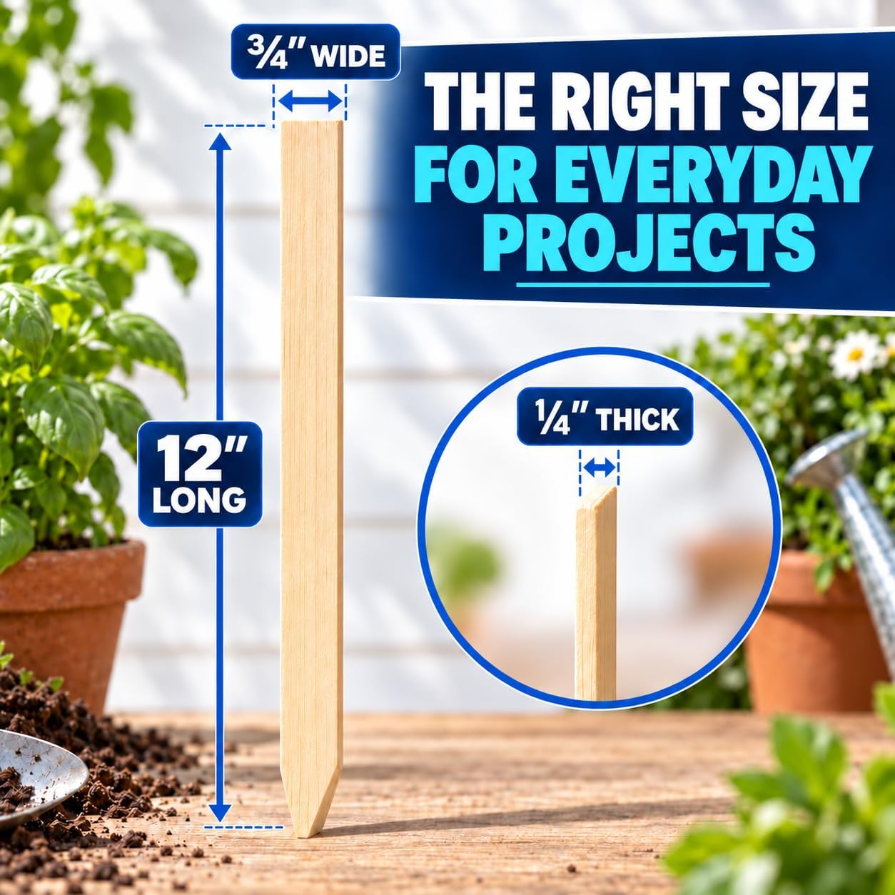 50 Pack Wooden Garden Stakes, 12" Long x 3/4" Wide, Made in USA Pine Plant Markers, Chisel Point Yard Stakes for Gardening, Row Labels, Signs & Crafts image 2