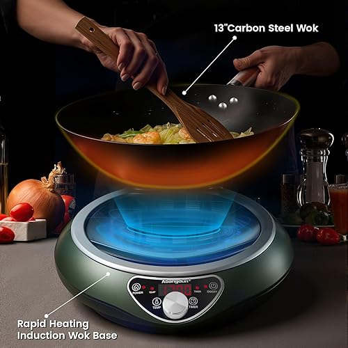 Miniatura 3 de Cocina de inducción, 1700 W85 V  120 V, Wok eléctrico portátil, wok de acero al carbono de 13 pulgadas incluido