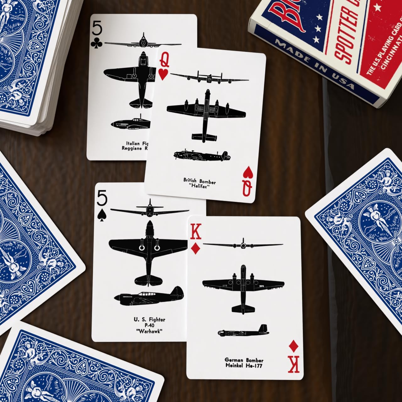 Bicycle Spotter (Blue) Playing Cards Deck- Historical WWII Collectible Vintage Deck Featuring Airplane Identification, Ideal Gift for Marines, Army, Navy, Airforce Military Veterans and Their Families