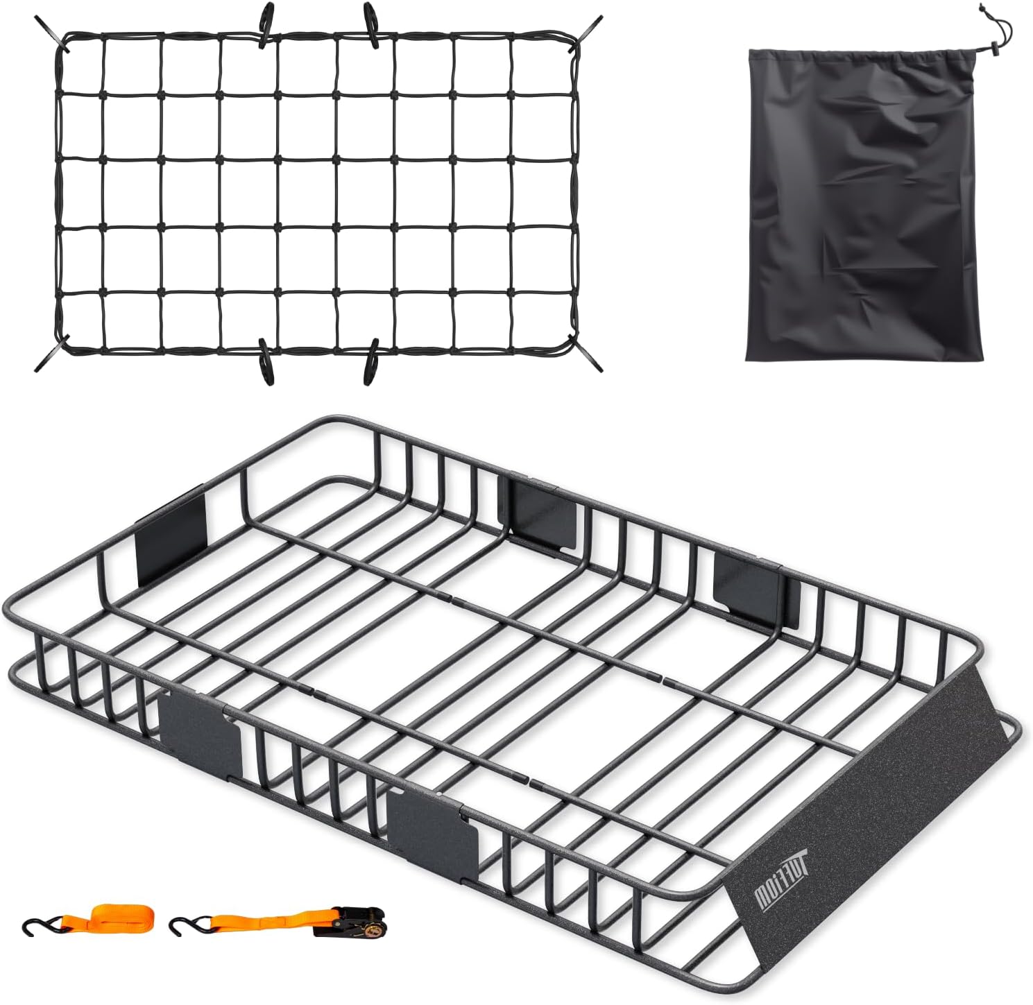 Bonnlo 250lbs Extendable Rooftop Cargo Carrier,64 * 39 * 6inch Universal Roof Rack Basket with Rubber Net,Storage Bag,Straps,for SUV/Truck/Van