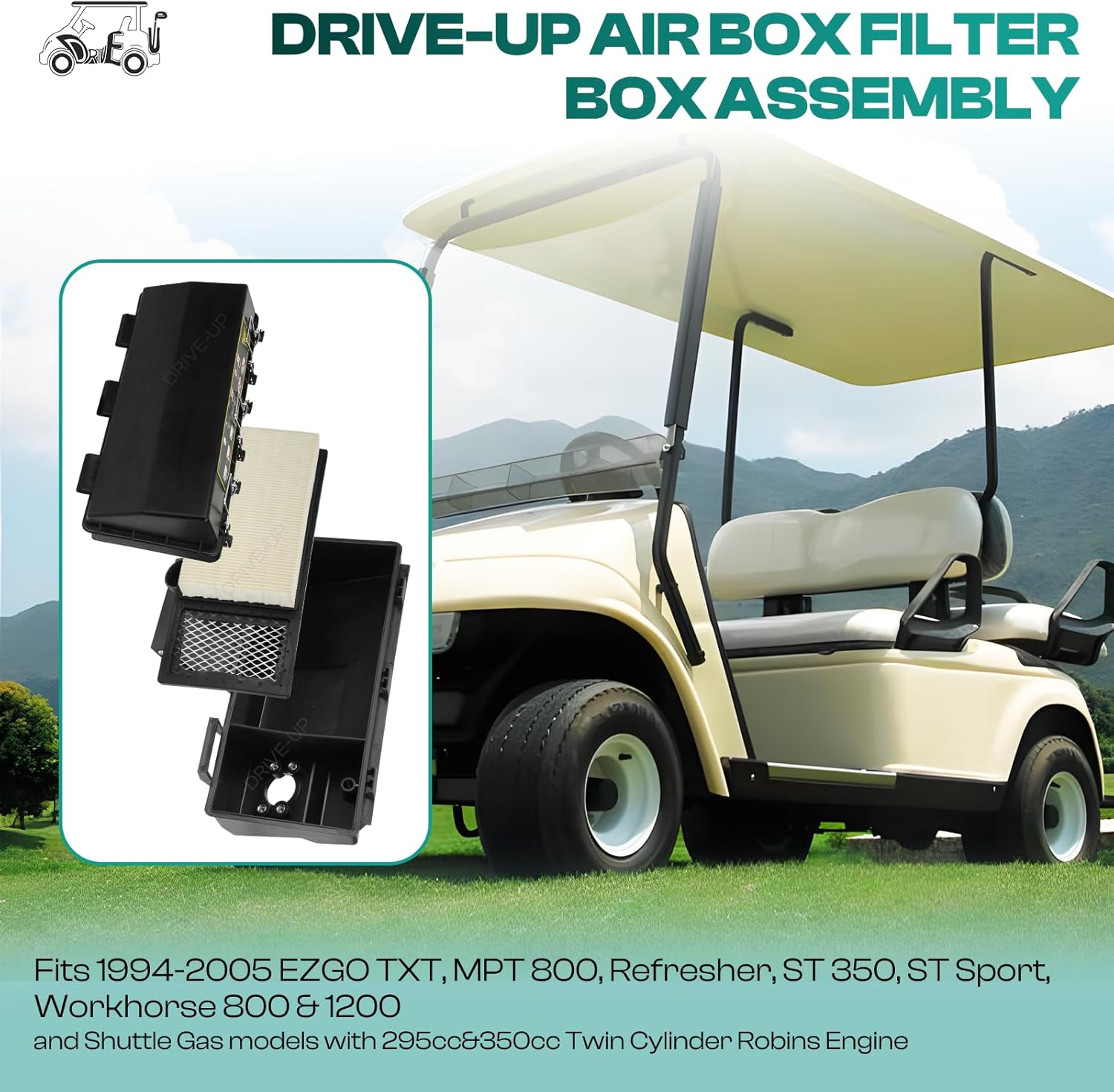 DRIVE UP EZGO Air Box Filter Assembly, TXT Air Filter Housing with Air Filter Element, Filter Cover and Housing, Fits EZGO 1994-2005 Gas Golf Carts with 295cc & 350cc Engine, OEM 72368-G01 72178-G01