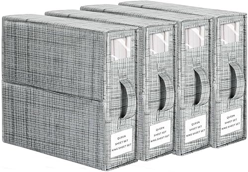 Miniatura 1 de 6Pcs Bed Sheet Organizers and Storage Set, 4-pack Cube Storage, Foldable Sheet Set Organizer with 2-pack Clothes Storage, Linen Closet Organizer for