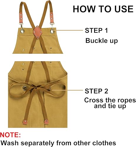 Miniatura 7 de ZOMAO Delantal de chef para mujeres y hombres con bolsillos grandes, lona de algodón, parte trasera cruzada, impermeable, delantales de trabajo