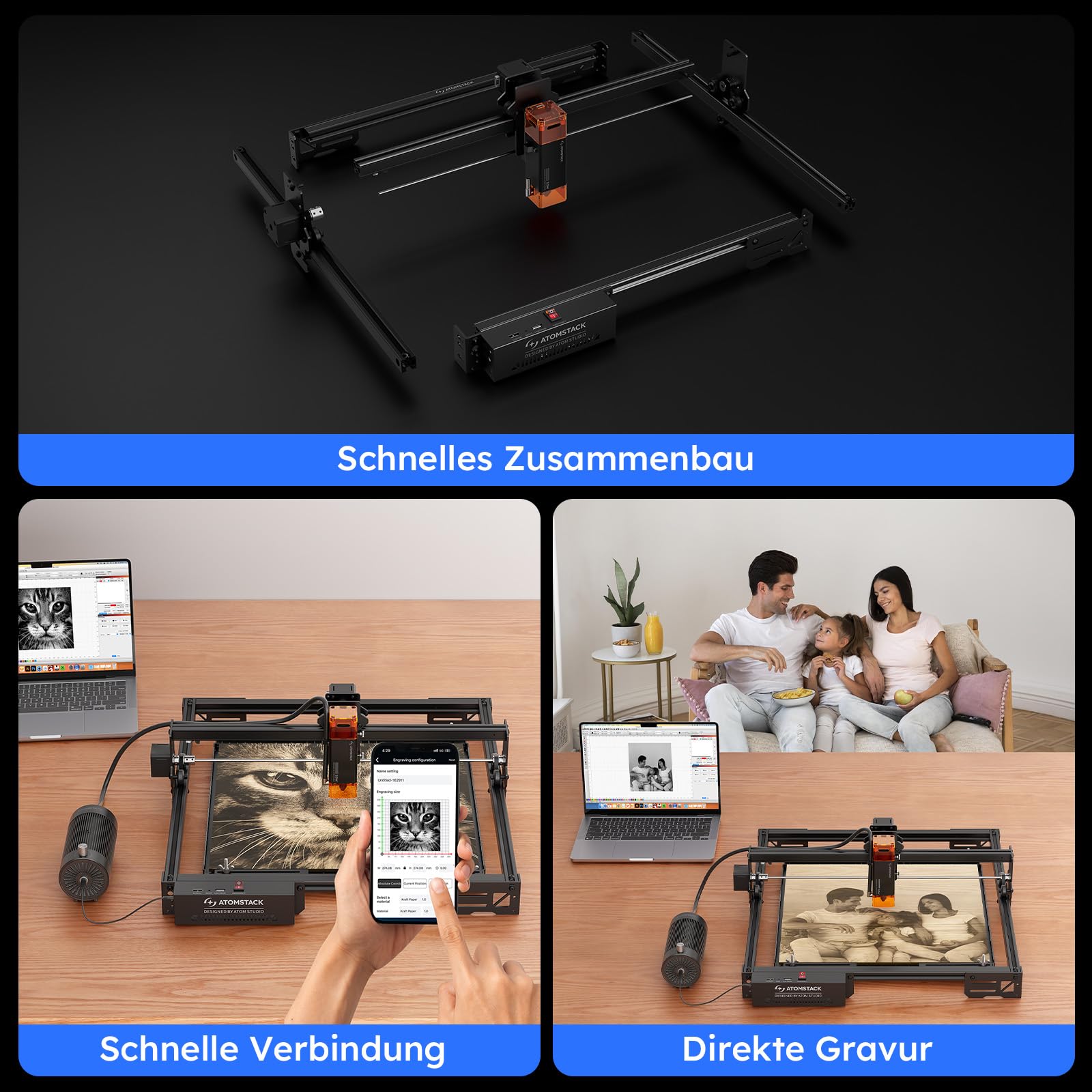 ATOMSTACK SWIFT A10 PRO V2 10W Laser Graviermaschine Gravurbereich:410×380 mm Laser Cutter Hochpräzisions-Laserschneider für Personalisierte Geschenke Holz Acryl Leder (SWIFT A10 PRO V2 10W Schwarz)