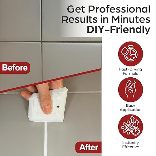 Miniatura 3 de Kit de reparación de lechada de azulejos  Relleno de lechada blanca de 14 oz para juntas de azulejos de paredes y pisos con espátula y esponja,