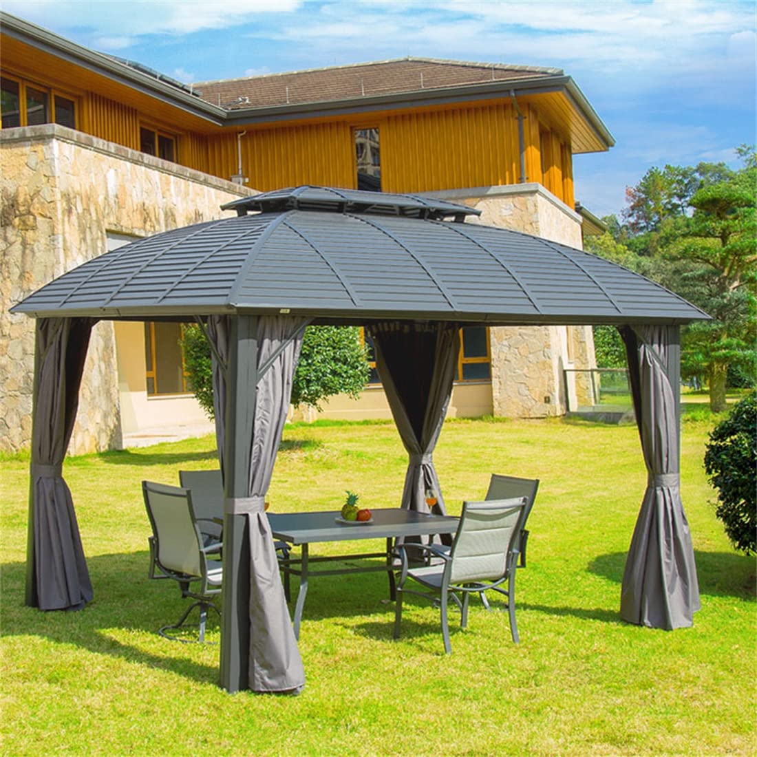 Buy ANYURAN 10x12ft Double Roof Hardtop Gazebos, Galvanized Steel Aluminum Frame Tent with