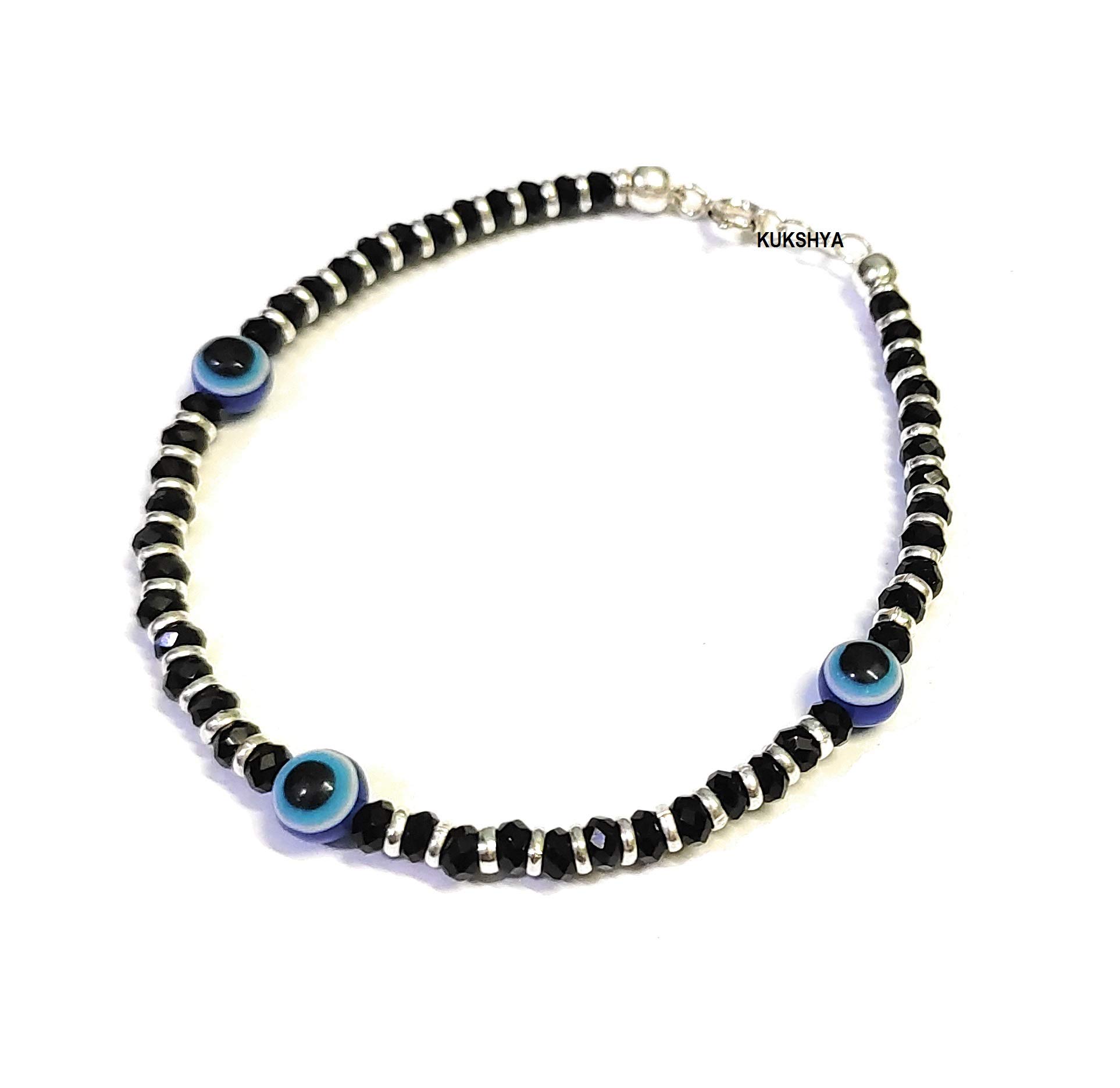 JEWELLERS Exclusive 925 Sterling Silver 3 Evil Eye Nazariya Bracelet Adjustable for Women & Girls 7 inch + Adjustable (GB 027)