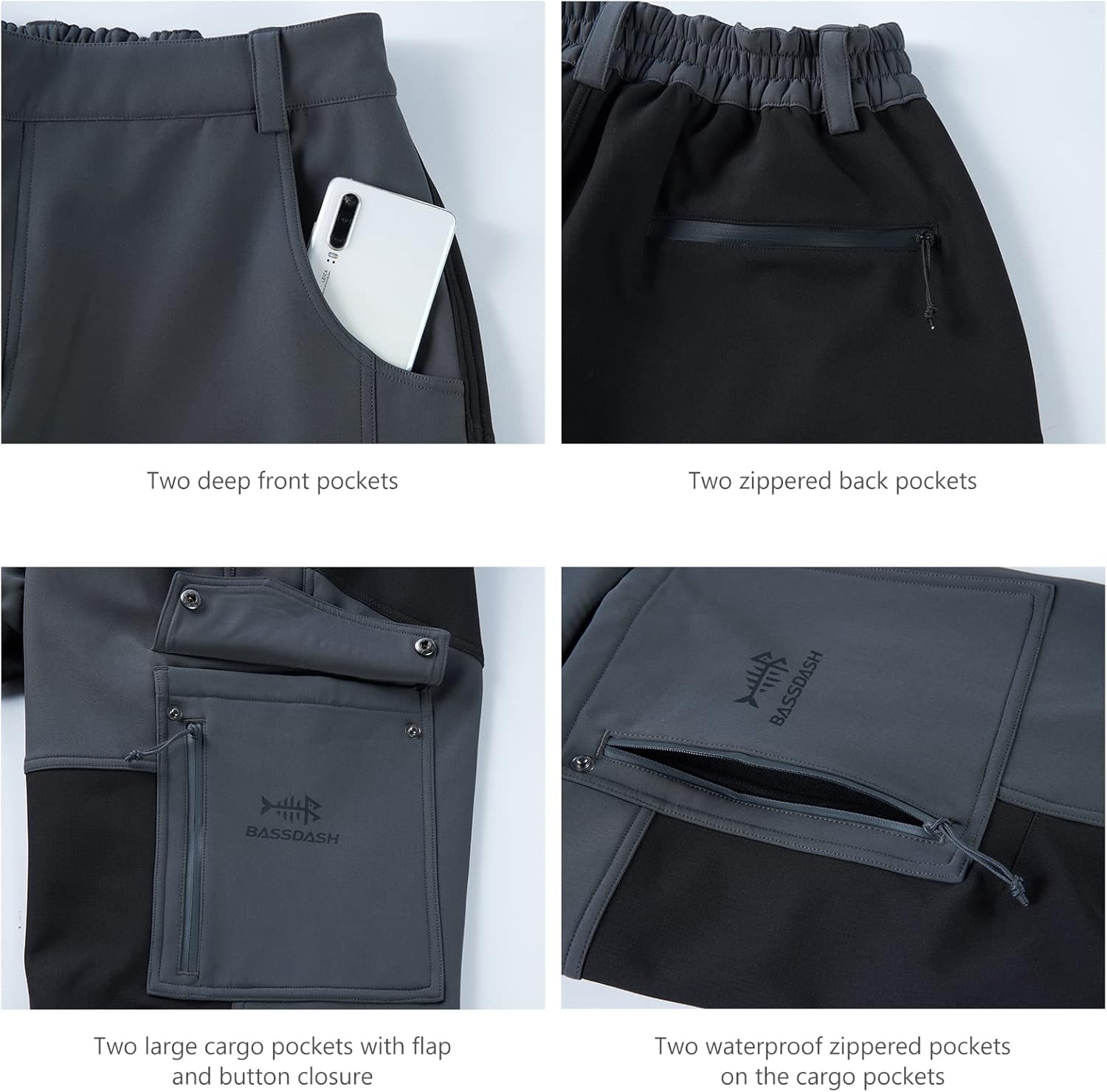 BASSDASH Splice Insulated Hunting Softshell Pants Water Resistant Camo Fishing Tactical Reinforced Windproof Fleeced Pant - Image 4