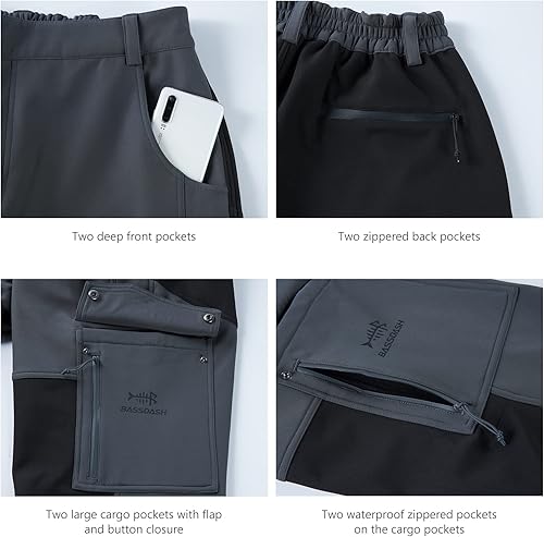 Miniatura 4 de BASSDASH Pantalones Softshell de caza con aislamiento de empalme, resistentes al agua, camuflaje de pesca, táctico, reforzado a prueba de viento